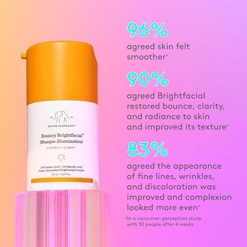 Drunk Elephant Bouncy Brightfacial – 50 ml/1,69 fl oz – Illuminierende Gesichtsmaske – Saubere klinische Hautpflege – Tierversuchsfrei – Dermatologisch getestet – Frei von ätherischen Ölen, Silikonen und Duftstoffen