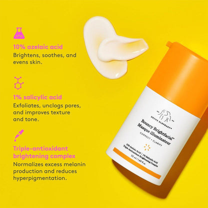 Drunk Elephant Bouncy Brightfacial – 50 ml/1,69 fl oz – Illuminierende Gesichtsmaske – Saubere klinische Hautpflege – Tierversuchsfrei – Dermatologisch getestet – Frei von ätherischen Ölen, Silikonen und Duftstoffen