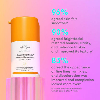 Drunk Elephant Bouncy Brightfacial – 50 ml/1,69 fl oz – Illuminierende Gesichtsmaske – Saubere klinische Hautpflege – Tierversuchsfrei – Dermatologisch getestet – Frei von ätherischen Ölen, Silikonen und Duftstoffen