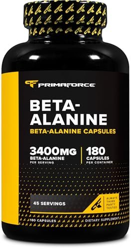 Primaforce Beta-Alanin Kapseln 3.400 mg, 180 Kapseln (45 Portionen) - Hochwirksames Beta-Alanin Supplement