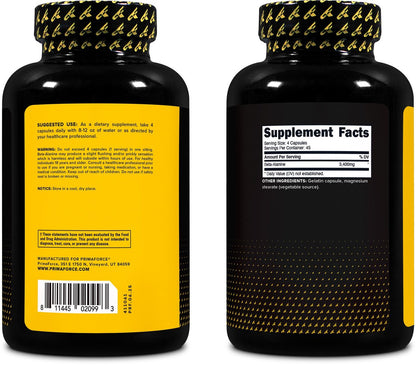 Primaforce Beta-Alanin Kapseln 3.400 mg, 180 Kapseln (45 Portionen) - Hochwirksames Beta-Alanin Supplement