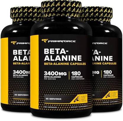 Primaforce Beta-Alanin Kapseln 3.400 mg, 180 Kapseln (45 Portionen) - Hochwirksames Beta-Alanin Supplement