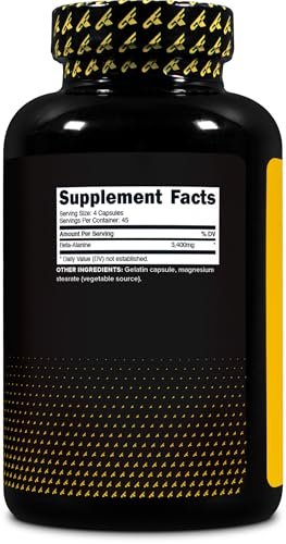 Primaforce Beta-Alanin Kapseln 3.400 mg, 180 Kapseln (45 Portionen) - Hochwirksames Beta-Alanin Supplement