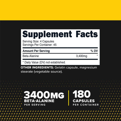 Primaforce Beta-Alanin Kapseln 3.400 mg, 180 Kapseln (45 Portionen) - Hochwirksames Beta-Alanin Supplement