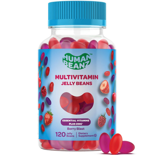 Human Beanz Multivitamin Jelly Bean Gummies mit Zink für Männer und Frauen, Immununterstützung, Nahrungsergänzungsmittel für Erwachsene, vegetarisch, 120 Berry Blast Jelly Beans, koscher