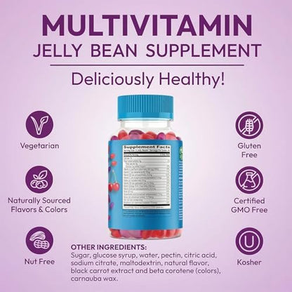 Human Beanz Multivitamin Jelly Bean Gummies mit Zink für Männer und Frauen, Immununterstützung, Nahrungsergänzungsmittel für Erwachsene, vegetarisch, 120 Berry Blast Jelly Beans, koscher