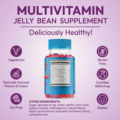 Human Beanz Multivitamin Jelly Bean Gummies mit Zink für Männer und Frauen, Immununterstützung, Nahrungsergänzungsmittel für Erwachsene, vegetarisch, 120 Berry Blast Jelly Beans, koscher