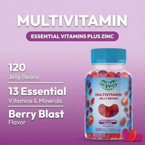 Human Beanz Multivitamin Jelly Bean Gummies mit Zink für Männer und Frauen, Immununterstützung, Nahrungsergänzungsmittel für Erwachsene, vegetarisch, 120 Berry Blast Jelly Beans, koscher