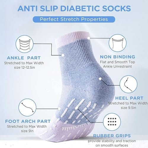 Bulinlulu Diabetiker Krankenhaus Socken mit Griffen für Herren Damen, 6 Paar nicht bindende Diabetiker Knöchel Slipper Socken Größe 39-45 (Hell-Mittel)