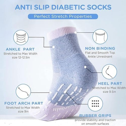 Bulinlulu Diabetiker Krankenhaus Socken mit Griffen für Herren Damen, 6 Paar nicht bindende Diabetiker Knöchel Slipper Socken Größe 39-45 (Hell-Mittel)