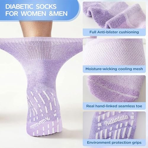 Bulinlulu Diabetiker Krankenhaus Socken mit Griffen für Herren Damen, 6 Paar nicht bindende Diabetiker Knöchel Slipper Socken Größe 39-45 (Hell-Mittel)