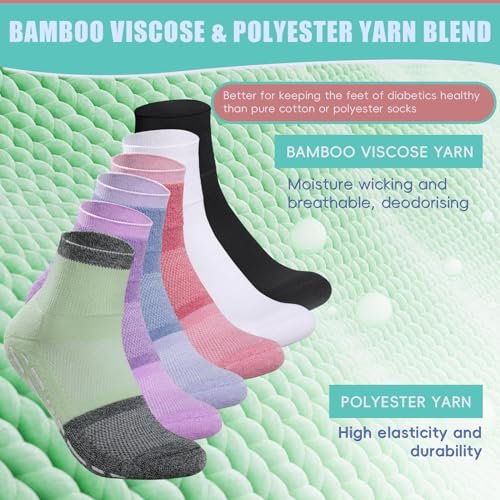 Bulinlulu Diabetiker Krankenhaus Socken mit Griffen für Herren Damen, 6 Paar nicht bindende Diabetiker Knöchel Slipper Socken Größe 39-45 (Hell-Mittel)