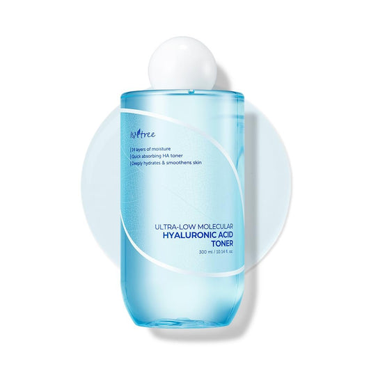 ISNTREE Ultra-Low Molecular Hyaluronic Acid Toner 300ml - Korean Skincare, Tiefenhydratation & Hautglättung, Vegan & Duftstofffrei