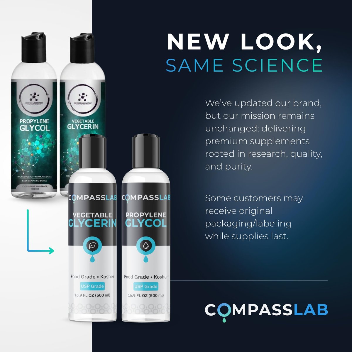 COMPASS LABORATORY Propylenglykol & pflanzliches Glycerin – 500 ml je Flasche | USP-Qualität, hochreine Mischlösungen