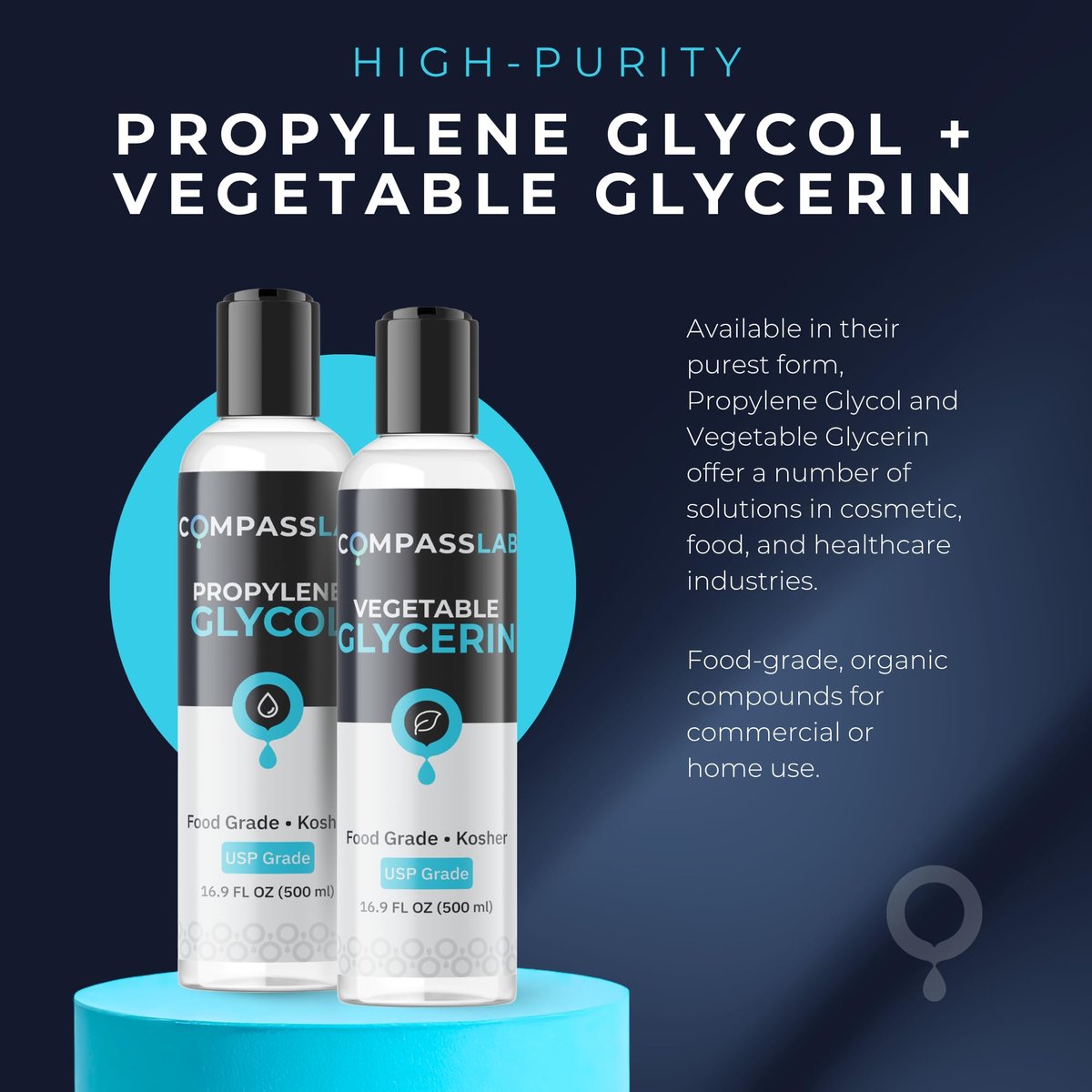 COMPASS LABORATORY Propylenglykol & pflanzliches Glycerin – 500 ml je Flasche | USP-Qualität, hochreine Mischlösungen
