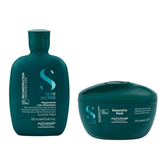 Alfaparf Milano Semi di Lino Reconstruction Reparative Shampoo und Masken-Set – Sulfatfreies Shampoo und Haarmaske für geschädigtes Haar – Repariert, rekonstruiert, stärkt – Verleiht Glanz und Geschmeidigkeit