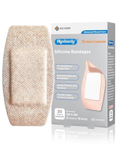 Hysimedy Silikon-Pflaster für empfindliche, fragile Haut 2"x4" 20 Stück – Flexible, latexfreie, hypoallergene, atmungsaktive große Wundpflaster – Sanfte, schmerzfreie Entfernung – Ideal für Senioren und Kinder