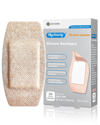 Hysimedy Silikon-Pflaster für empfindliche, fragile Haut 2"x4" 20 Stück – Flexible, latexfreie, hypoallergene, atmungsaktive große Wundpflaster – Sanfte, schmerzfreie Entfernung – Ideal für Senioren und Kinder