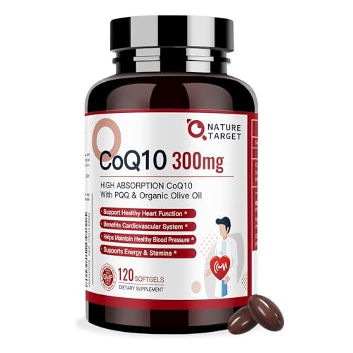 NATURE TARGET CoQ10 300 mg + PQQ mit Bio-Olivenöl – Hochdosiertes Coenzym Q10 für Herzgesundheit, Immunsystem & Energieproduktion – 120 Kapseln