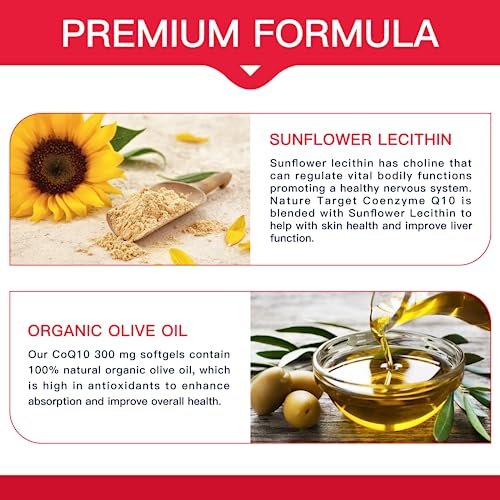 NATURE TARGET CoQ10 300 mg + PQQ mit Bio-Olivenöl – Hochdosiertes Coenzym Q10 für Herzgesundheit, Immunsystem & Energieproduktion – 120 Kapseln