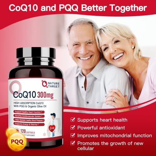 NATURE TARGET CoQ10 300 mg + PQQ mit Bio-Olivenöl – Hochdosiertes Coenzym Q10 für Herzgesundheit, Immunsystem & Energieproduktion – 120 Kapseln