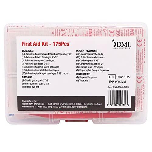 DMI 175-teiliges Erste-Hilfe-Set für kleinere Verletzungen, Schnitte und Schürfwunden – Allzweck, tragbar und praktisch – inklusive Verbände, Wundversorgung, Auflagen und Instrumente – HSA- und FSA-berechtigt