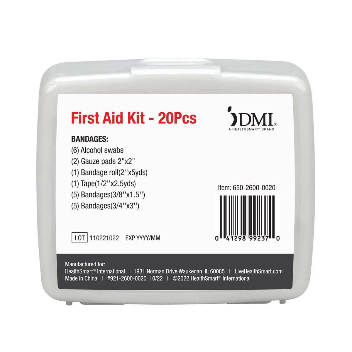 DMI Mini Erste-Hilfe-Set, 20-teilig, kompakt und tragbar, wasserabweisendes Gehäuse, für kleine Schnitte und Schrammen, FSA & HSA geeignet
