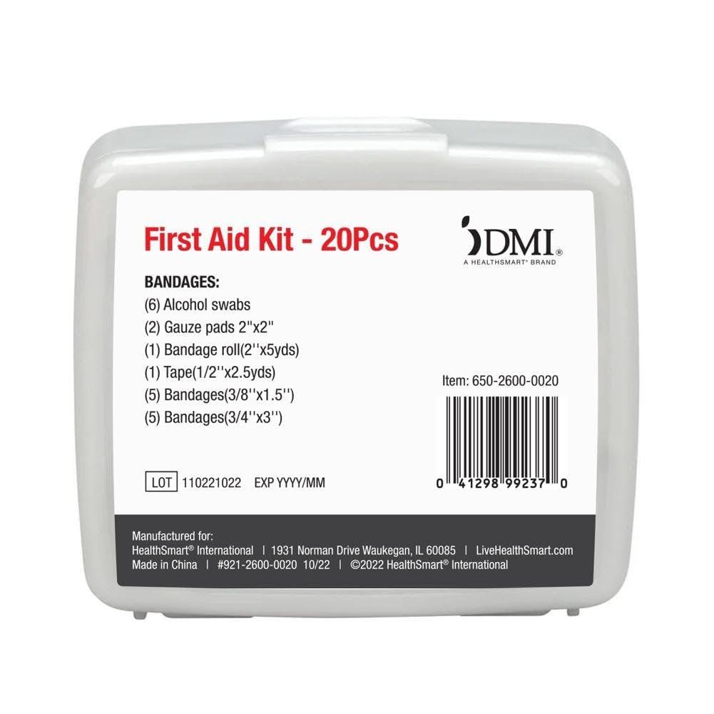 DMI Mini Erste-Hilfe-Set, 20-teilig, kompakt und tragbar, wasserabweisendes Gehäuse, für kleine Schnitte und Schrammen, FSA & HSA geeignet