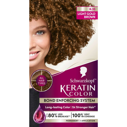 Schwarzkopf Keratin Permanent Haarfarbe Creme, 6.33 Hellgoldbraun – Professionelle Qualität mit bis zu 100% Grauabdeckung und Bond-Enforcing-System