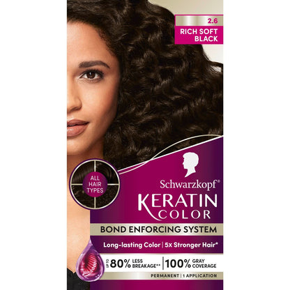 Schwarzkopf Keratin Dauerhafte Haarfarbe Creme, 2.6 Reichhaltiges Weiches Schwarz, Profiqualität für bis zu 100% Grauabdeckung, Bond-Enforcing-System