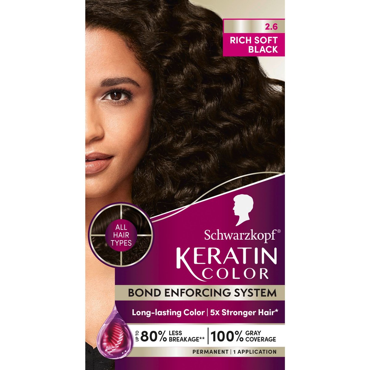 Schwarzkopf Keratin Dauerhafte Haarfarbe Creme, 2.6 Reichhaltiges Weiches Schwarz, Profiqualität für bis zu 100% Grauabdeckung, Bond-Enforcing-System