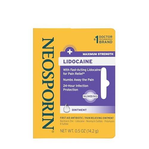 Neosporin + Lidocaine Erste Hilfe Triple Antibiotikum Salbe, Schnell wirkend, Maximale Stärke Topische Schmerzlinderung, 24-Stunden Infektionsschutz mit Betäubung für die Wundversorgung, 0,5 Unzen