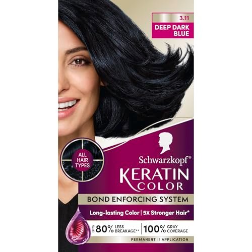 Schwarzkopf Keratin Dauerhafte Haarfarbe Creme, 3.11 Tiefes Dunkelblau, Professionelle Qualität mit bis zu 100% Grauabdeckung, Bond Enforcing System