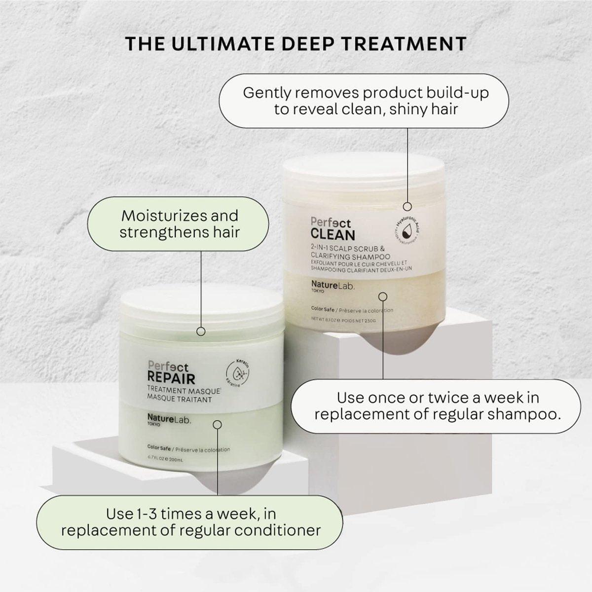 NatureLab.TOKYO Perfect Clean & Repair Treatment Duo: 2-in-1 Klärendes Kopfhaut-Peeling und Shampoo 240 ml & Perfekte Reparatur-Haarmaske 200 ml