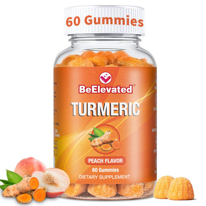 BeElevated Curcumin Kurkuma Gummibärchen – Kurkuma Extrakt und Ingwer Ergänzung – Vegan, Non-GMO, mit Schwarzem Pfeffer – 60 Stück – Pfirsichgeschmack – 30-Tage-Vorrat