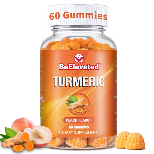 BeElevated Curcumin Kurkuma Gummibärchen – Kurkuma Extrakt und Ingwer Ergänzung – Vegan, Non-GMO, mit Schwarzem Pfeffer – 60 Stück – Pfirsichgeschmack – 30-Tage-Vorrat