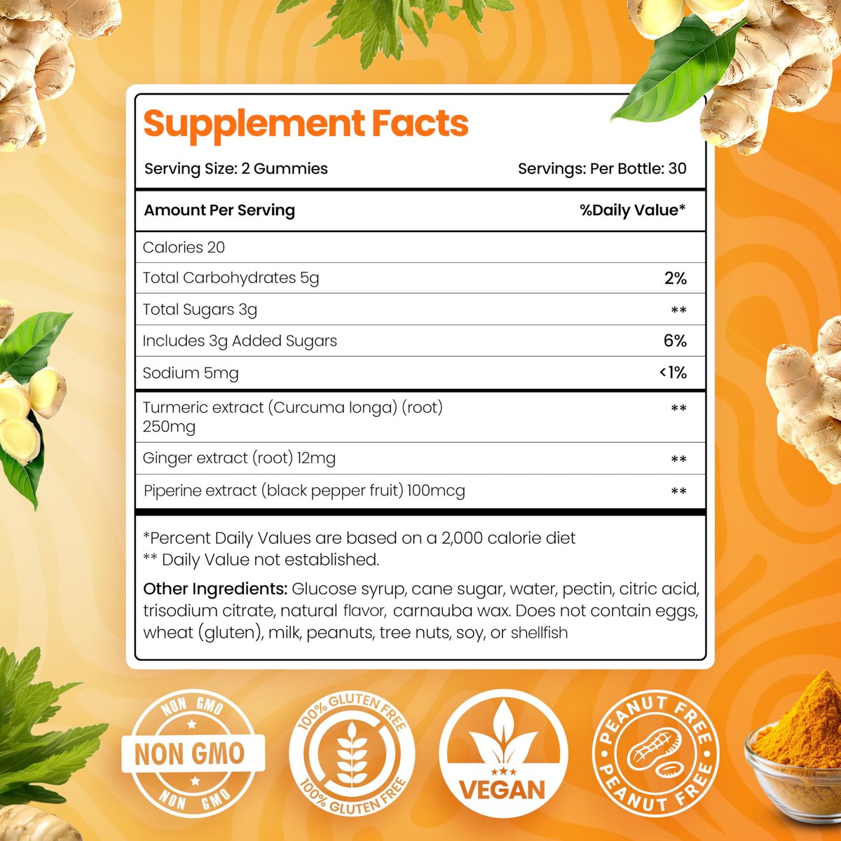 BeElevated Curcumin Kurkuma Gummibärchen – Kurkuma Extrakt und Ingwer Ergänzung – Vegan, Non-GMO, mit Schwarzem Pfeffer – 60 Stück – Pfirsichgeschmack – 30-Tage-Vorrat