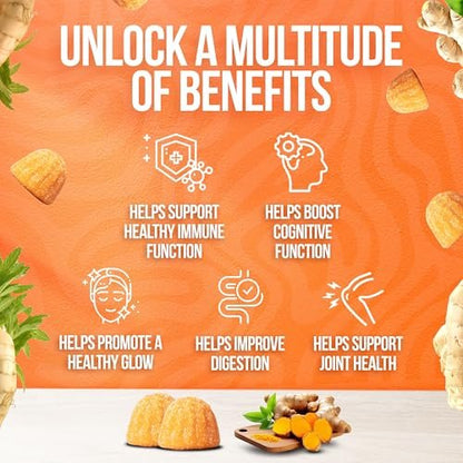 BeElevated Curcumin Kurkuma Gummibärchen – Kurkuma Extrakt und Ingwer Ergänzung – Vegan, Non-GMO, mit Schwarzem Pfeffer – 60 Stück – Pfirsichgeschmack – 30-Tage-Vorrat