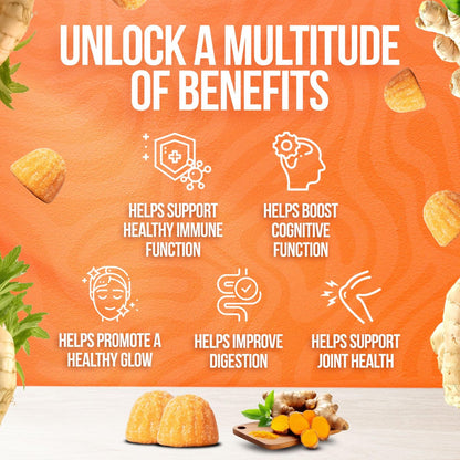 BeElevated Curcumin Kurkuma Gummibärchen – Kurkuma Extrakt und Ingwer Ergänzung – Vegan, Non-GMO, mit Schwarzem Pfeffer – 60 Stück – Pfirsichgeschmack – 30-Tage-Vorrat