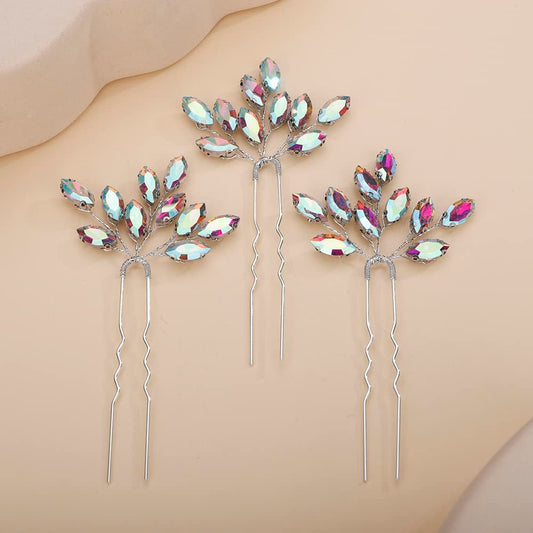 Teyglen 3er-Set Braut-Haarnadeln mit Kristallen, Strass-Haaraccessoires, handgefertigte Haarnadeln für Frauen, Braut, Mädchen (AB-Farbe)