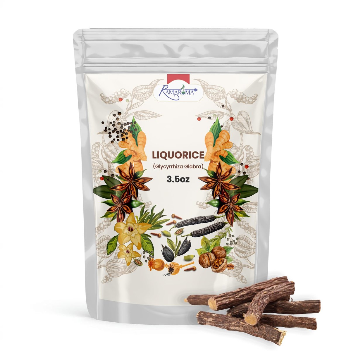 Lakritz (Mulethi) Wurzelstangen, Glycyrrhiza glabra, Yashimadhu getrocknete Wurzelstangen, natürliche GEWÜRZE (LAKRITZ GANZ, 100g (3,5 oz))