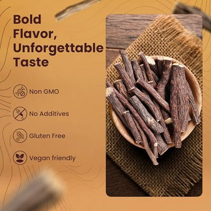 Lakritz (Mulethi) Wurzelstangen, Glycyrrhiza glabra, Yashimadhu getrocknete Wurzelstangen, natürliche GEWÜRZE (LAKRITZ GANZ, 100g (3,5 oz))