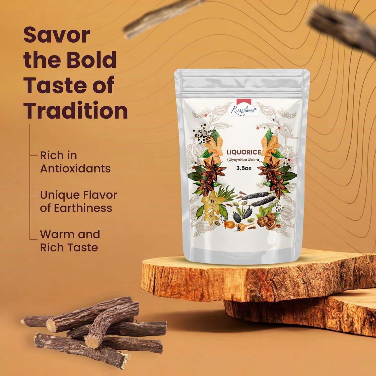 Lakritz (Mulethi) Wurzelstangen, Glycyrrhiza glabra, Yashimadhu getrocknete Wurzelstangen, natürliche GEWÜRZE (LAKRITZ GANZ, 100g (3,5 oz))