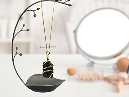 Amazing Gemstone Schwarzer Turmalin Anhänger Halskette für Damen – Premium Roh-Heilsteine als Geschenk für Mama, Mutter, Teenager und Freundin