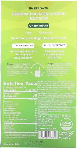 EVERYDAZE Essential Collagen Solution Jelly Stick – Pflanzlich, Grüne Traube, 10 Sticks, Vitamine & Mineralien für Männer & Frauen