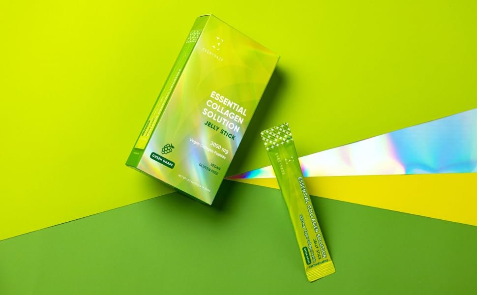 EVERYDAZE Essential Collagen Solution Jelly Stick – Pflanzlich, Grüne Traube, 10 Sticks, Vitamine & Mineralien für Männer & Frauen