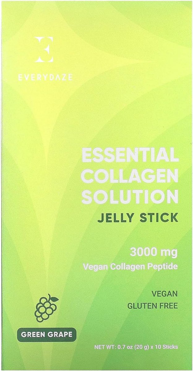 EVERYDAZE Essential Collagen Solution Jelly Stick – Pflanzlich, Grüne Traube, 10 Sticks, Vitamine & Mineralien für Männer & Frauen