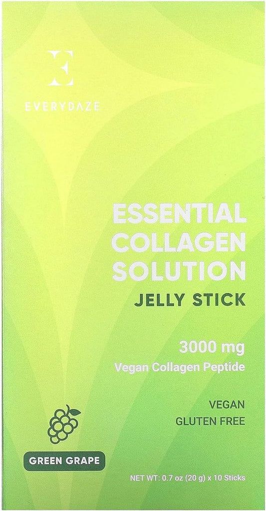 EVERYDAZE Essential Collagen Solution Jelly Stick – Pflanzlich, Grüne Traube, 10 Sticks, Vitamine & Mineralien für Männer & Frauen