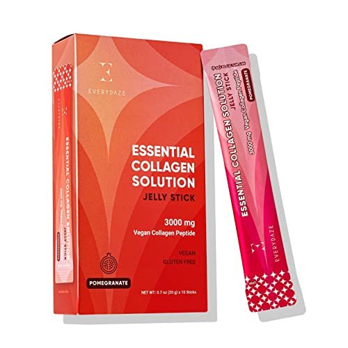 EVERYDAZE Essential Collagen Solution Jelly Stick | Pflanzlich | Granatapfel | 10er Pack | Für Haare, Haut, Nägel, Schönheit, Knochen | Vitamine, Mineralien, Antioxidantien für Männer & Frauen