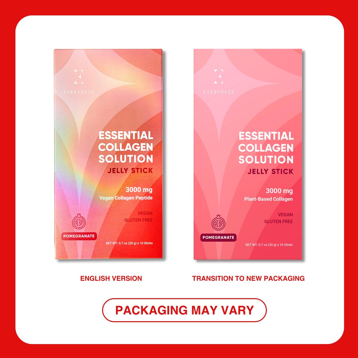 EVERYDAZE Essential Collagen Solution Jelly Stick | Pflanzlich | Granatapfel | 10er Pack | Für Haare, Haut, Nägel, Schönheit, Knochen | Vitamine, Mineralien, Antioxidantien für Männer & Frauen